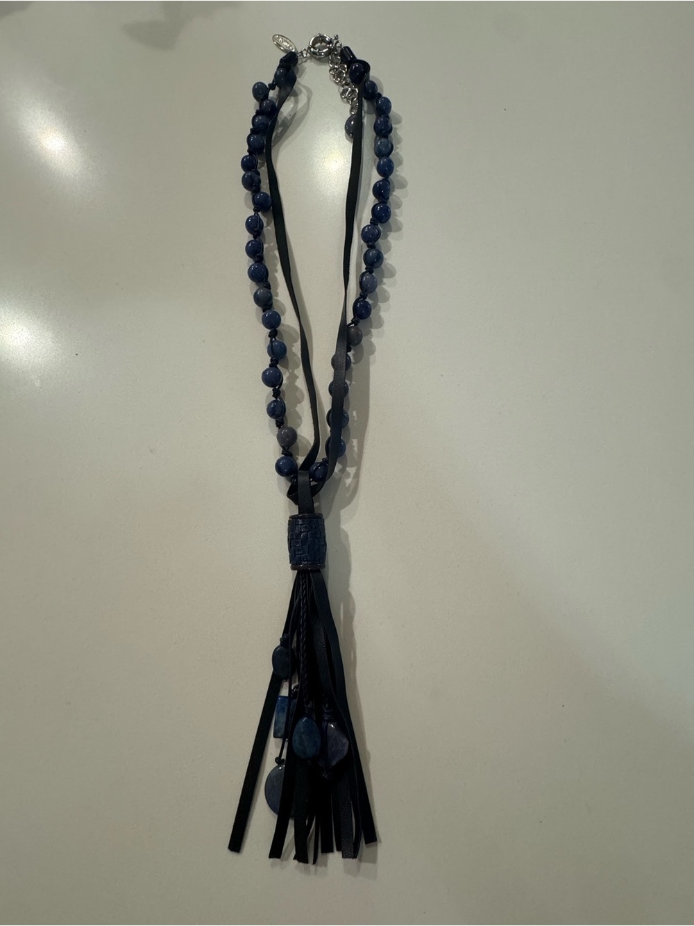 Chico's Deep Navy Beaded Tassel Necklace
